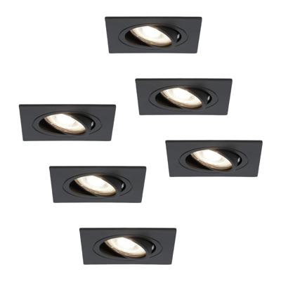 Set van 6 Mallorca LED inbouwspot - IP20 - Kantelbaar - 4 Watt 345 Lumen - 4000K Neutraal wit - GU10 - Dimbaar - Vierkant - Voor binnen - Zwart