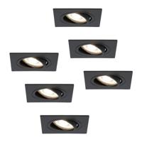 Set van 6 Mallorca LED inbouwspot - IP20 - Kantelbaar - 4 Watt 345 Lumen - 4000K Neutraal wit - GU10 - Dimbaar - Vierkant - Voor binnen - Zwart - thumbnail