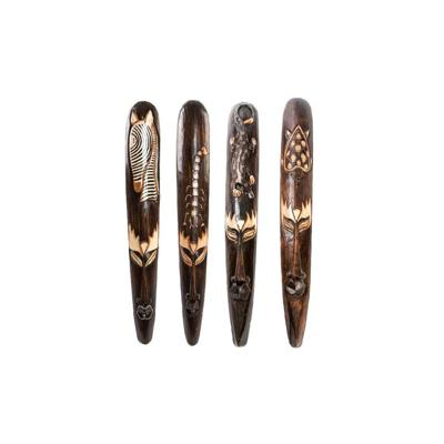 Wanddecoratie DKD Home Decor Beige Hout Donkerbruin Masker Tribal (15 x 6 x 100 cm) (4 Stuks)
