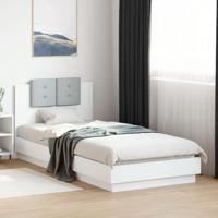 Bedframe met hoofdbord bewerkt hout wit 90x200 cm - thumbnail