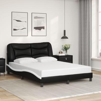 Bedframe met hoofdbord kunstleer zwart en wit 140x200 cm