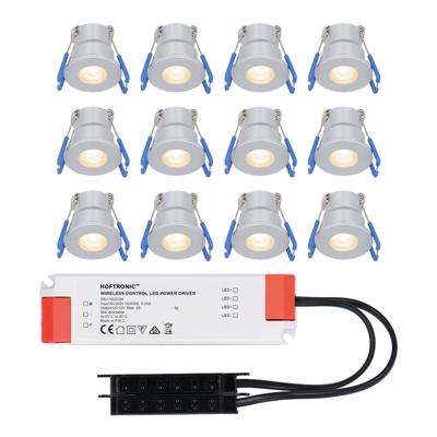 Set van 12 Milano LED Mini Inbouwspots met trafo - 12 Volt 3 Watt 200 lumen - Plat 34mm - 2700K - IP65 waterdicht - Grijs