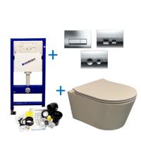 Geberit up100 Toiletset BWS Calitri Urb.y | Rimfree Compact | Mat Beige | Delta Drukplaat - thumbnail