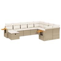 10-delige Loungeset met kussens poly rattan beige - thumbnail