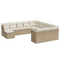 12-delige Loungeset met kussens poly rattan beige - thumbnail