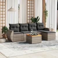 6-delige Loungeset met kussens poly rattan grijs - thumbnail