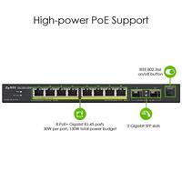 Zyxel GS1100-10HP v2 Unmanaged Gigabit Ethernet (10/100/1000) Power over Ethernet (PoE) Zwart - thumbnail