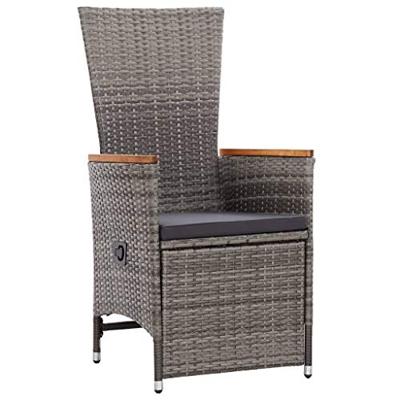 Tuinstoelen 2 st verstelbaar met kussens poly rattan grijs