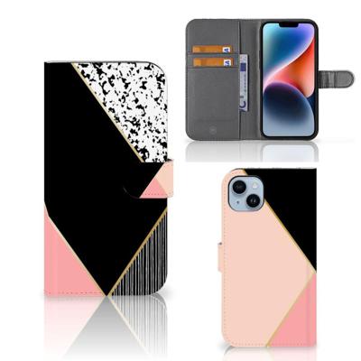 iPhone 15 Plus | Book Case | Zwart Roze Vormen