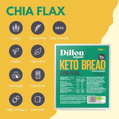 Dillon Organic Keto brood chia flax glutenvrij bio demeter 250 Gram