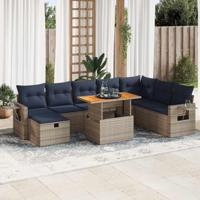 9-delige Loungeset met kussens poly rattan acacia grijs - thumbnail