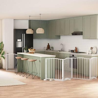 Hondenhek inklapbaar met deur 8 panelen 640 cm populierhout wit