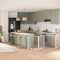 Hondenhek inklapbaar met deur 8 panelen 640 cm populierhout wit - thumbnail