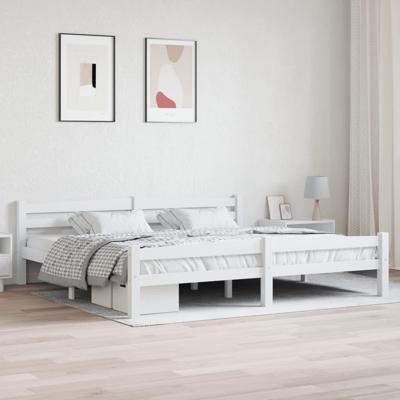 Bedframe massief grenenhout wit 200x200 cm