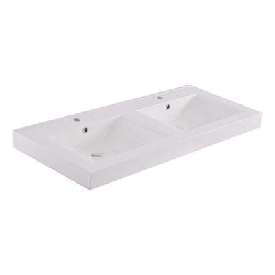 Wiesbaden Tigris wastafel dubbel met 2 kraangaten 120x46x8 cm kunstmarmer glans wit