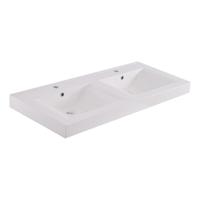 Wiesbaden Tigris wastafel dubbel met 2 kraangaten 120x46x8 cm kunstmarmer glans wit - thumbnail