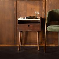 Dutchbone Nachtkastje 'Arda' Walnoot en travertin, Met 1 lade - thumbnail