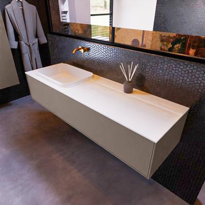 Badkamermeubelset Mondiaz Erin 150 cm met 1 Lade met RIDGE Wastafel Links Talc Zonder Kraangaten Greeploos Mat Smoke