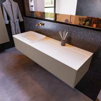 Badkamermeubelset Mondiaz Erin 150 cm met 1 Lade met RIDGE Wastafel Links Talc Zonder Kraangaten Greeploos Mat Smoke - thumbnail