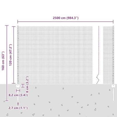 VidaXL Hek met paal grijs 1,2 x 25 m staal en pvc VidaXL Hek met paal grijs 1,2 x 25 m staal en pvc