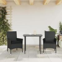 Tuinstoelen 2 st met kussens poly rattan zwart - thumbnail