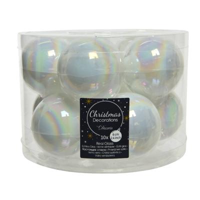 Kerstballen glas d6 cm wit/iris 10st kerst Decoris - Decoris