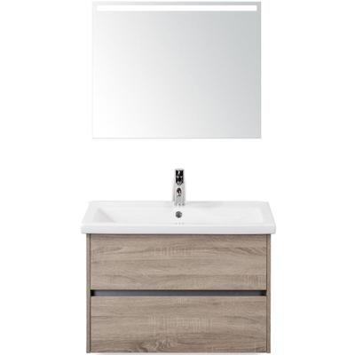 Como Badmeubelset 80 cm - Greeplijst in Kleur Grijs Eiken - Keramische Wastafel Wit met Sence Spiegel