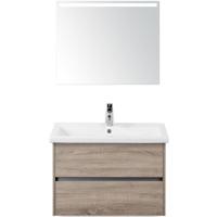 Como Badmeubelset 80 cm - Greeplijst in Kleur Grijs Eiken - Keramische Wastafel Wit met Sence Spiegel - thumbnail