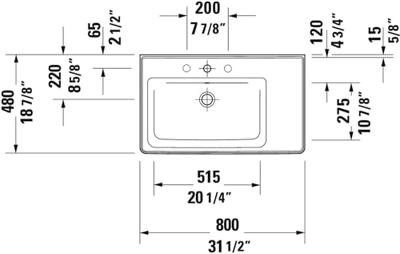 Wastafel Duravit D-Neo Rand Overloop Kraanvlak Zonder Kraangat 80 cm Hoogglans Wit Links