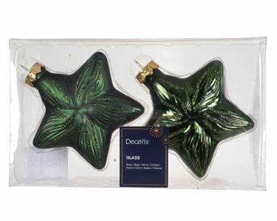 Ster glas L9,8b4h10 cm dennengroen 2 st Decoris - Decoris