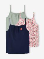 Set van 2 basic meisjeshemdjes met dunne bandjes saliegroen - thumbnail