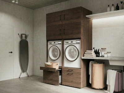 Kast WASHING 2 machines naast elkaar walnoot met 4 opzetkasten Kast WASHING 2 machines naast elkaar walnoot met 4 opzetkasten