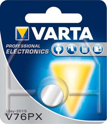 Varta batterijen Electronics V76PX Lithium knoopcellen SR44 verpakking met 1 knoopcel in originele blisterverpakking van 1 exemplaar, 1-pak, blauw, zilver