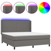 Boxspring met matras en LED kunstleer grijs 160x200 cm - thumbnail