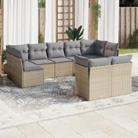 9-delige Loungeset met kussens poly rattan beige - thumbnail