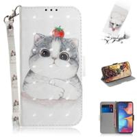 3D gekleurde tekening schattig Cat patroon horizontale Flip lederen case voor Galaxy A20e met houder & card slots & portemonnee - thumbnail