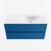 MONDIAZ VICA 100cm badmeubel onderkast Jeans 2 lades. Wastafel MOON rechts zonder kraangat, kleur Talc. - thumbnail