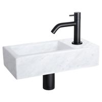 Differnz Helios fonteinset - 37.5x18.5x9.5cm - Rechthoek - 1 kraangat - Gebogen matte zwarte kraan - Mineraalsteen Marmer 38.401.32 - thumbnail