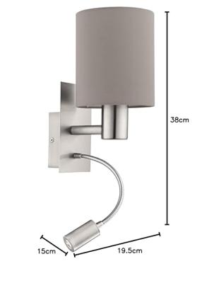 Eglo WandlampPasteri taupe kap met leeslampje - 96478