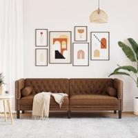 Driezitsbank Chesterfield-stijl met bolsters kunstsude bruin - thumbnail
