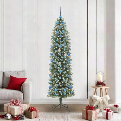 VidaXL Kunstmatige slanke kerstboom met 300 led groen en wit 210 cm