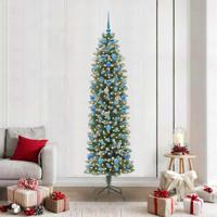 VidaXL Kunstmatige slanke kerstboom met 300 led groen en wit 210 cm - thumbnail