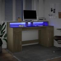 Bureau met LED-verlichting 160x55x91 cm hout sonoma eikenkleur - thumbnail