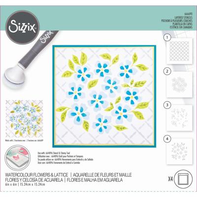 Sizzix • layered stencil watercolour flowers & lattice 4pcs