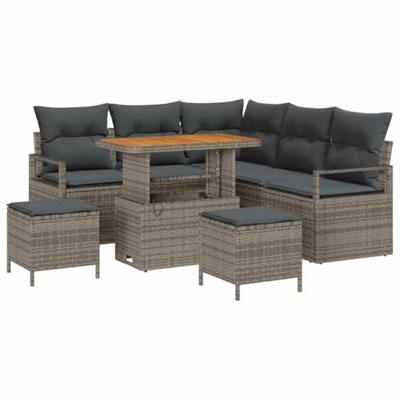 Tuinbankenset met kussen 8 pcs Grijs poly rattan