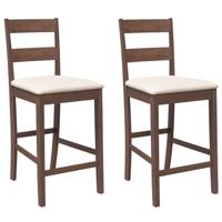 Barkrukken met kussens 2 st massief hout rubber bruin - thumbnail