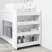 Opbergtrolley smal 4-laags bewerkt hout wit - thumbnail