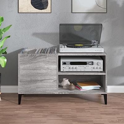 Platenkast 84,5x38x48 cm bewerkt hout grijs sonoma eikenkleurig
