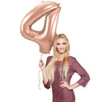 Rosé Goudkleurige Cijferballon cijfer 4 - 86cm - thumbnail