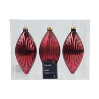 Decoris kerstornament glas olijf 3st ossenbloed 13cm - thumbnail